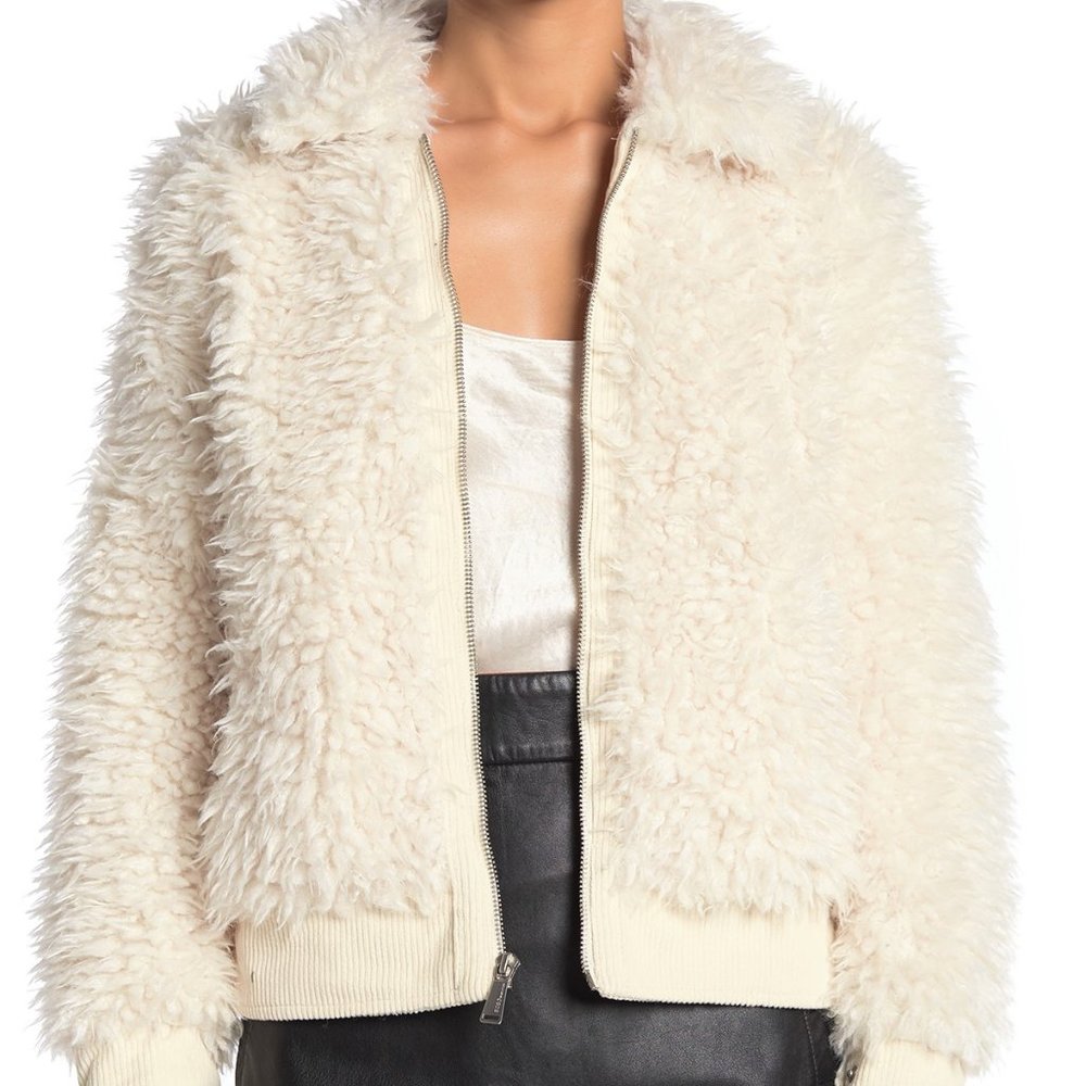 BCBGeneration Cream Faux Fur Jacket Coat